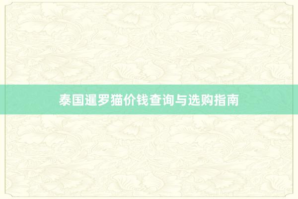泰国暹罗猫价钱查询与选购指南